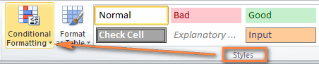 Conditional formatting in Excel 2010