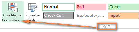 Conditional formatting in Excel 2013