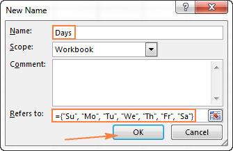 Creating a named array in Excel