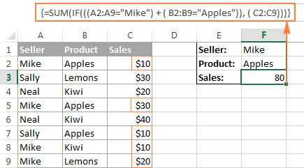 Excel array formula with the OR operator