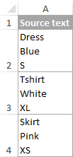 The cells to be split by spaces.